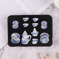 Dollhouse 1:12 Mini Porcelain Tableware 15Pcs Ceramic Tea Cup Set Kitchen Furniture Decor