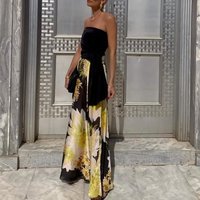 Vacation Bohemian Outfits Vintage Pattern Printed Loose Women's Suits 2025 Summer Strapless Top with Long Skirt Two Piece Sets