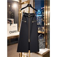 2025 Autumn Winter New Temperament High Waist A-line Skirt Ladies Fashion Zipper Solid Color Slim Skirts Women's Clothing Dress