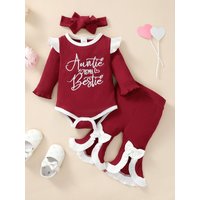 0-3 Year Old Newborn Baby Girls Spring And Autumn Round Neck Long Sleeve Letter Embroidered Horn Pants Fashion Set