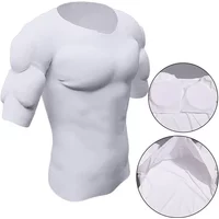 Homme Shaper faux Muscle poitrine T-Shirt Cosplay body élastique faux épaules sous-vêtements rembourrés Sport Compression T-Shirts soutien-gorge