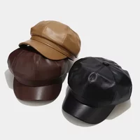 LDSLYJR Four Seasons Pu Solid Beret Octagonal Cap Painter Hat for Girl and Women 138