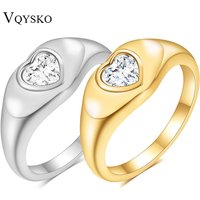 VQYSKO Shiny Zircon Heart Crystal Ring Statement Minimalist Ring For Modern Bridesmaid Gifts Anniversary Gift For Women