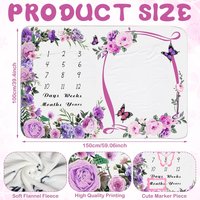 VIKAMA Baby Monthly Milestone Blanket - Floral Photography Props Rug - Floral Wreath Frame Age Milestone Blanket