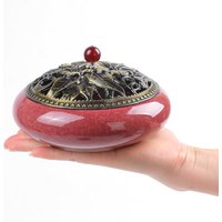 12 hours large Mosquito Coil incense burner ceramics cone holder with metal lid household with fireproof cotton censer