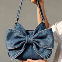 Retro Bow Denim Canvas Bag 2026 New Large Capacity Versatile Commuter Shoulder Crossbody Bags