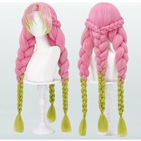 Anime Mitsuri Kanroji Cosplay Synthetic Wig 90cm Long Pink Green Braid Heat Resistant Women Hair High Quality Puffy Yaki Wigs