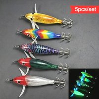 5pcs Luminous Squid Jig Horizontal Squid Jig Egi 10cm Plastic Glow in Dark Saltwater Sea Fishing Lures for Octopus Cuttlefish