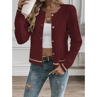 Solid Red Knitted Women's Cardigan Elegant and Fashionable Long-Sleeved Cardigan with Button-Down Straps
