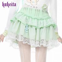 Kukeita Japanese Style Lolita Mini Skirt Sweet Lace Piano Music Note Ruffles Cake Skirt Y2k Harajuku Cute Women Skirt Streetwear
