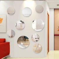9pcs 2D Round Acrylic Mirror Wall Stickers Decorative Living Room Bedroom Background Wall Decals Self-Adhesive Mirror Stickers
