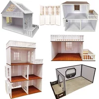 Dollhouse Three-story Mini Building Diy Doll House Floor Miniature Screen Mini Background Wall Attic Roof Cottage Decorative