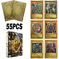 55pcs Golden Foil Plastic Yu-Gi-Oh Anime Cards in English Blue Eyes Exodia Obelisk Slifer Ra Yugioh Classic Proxy Card kids