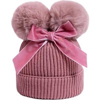 Children's knitted hat autumn and winter new style thickened warm children's hat double ball bow cute children's knitted hat