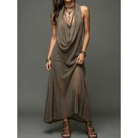 Solid Loose Elegant Maxi Dress Women's Summer Sleeveless Halter Patchwork Beach Style Holiday Fashion Simple Ladies Party Dress