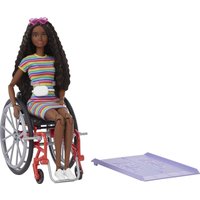 Original Mattel Barbie Fashionistas Doll with Wheelchair Ramp Crimped Black Dolls for Girls Toys for Children Christmas Gifts