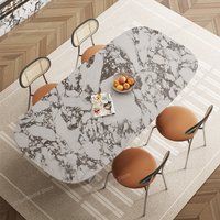 Luxury French Rectangle Marble Table, Cream Aesthetic Designer Villa Furniture, Trendy Natural Stone Dining Table