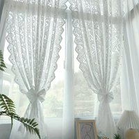 French white vintage warp knitted lace beaded gauze curtains in the living room, bedroom bay window partition, wave lace, Korean