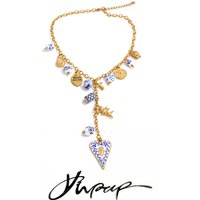 Yhpup New Handmade Jewelry Stainless Steel Ceramic Flower Heart Long Drop Charm Necklace That Goes Down The Chest