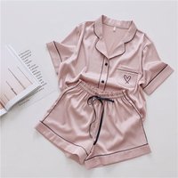 Women's Pajamas Home Wear 2pcs/set Set Ice Silk Student Two Sets of Large Size Cardigan Short Sleeve Shorts Young Girls Clothes