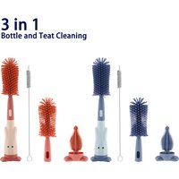 3 in 1 Baby Bottle Brush Set Lone Handle Silicone Bottle and Teat Cleaning Brush with Stand Portable Straw Cleaner Brush