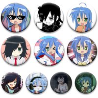 Izumi Konata Comic Button Pins 32/58mm Cute Cartoon Girls Round Badge Kuroki Tomoko Anime Brooches for Backpack Accessorie Gifts