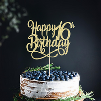 1 pc Gold Glitter Happy 16th Birthday Cake Topper, Cheers to 16 Years, Happy 16th Birthday Cake Topper, 16th Anniversary