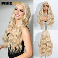 FREEDOM Synthetic Lace Front Wigs For Women 28 Inches Long Body Wave Wig Ombre Brown Blonde White Cosplay Wig Natural Hairline