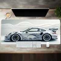 Extended Desk Mat Large White Sports Car Design Gaming Mouse Pad Anti-Slip Rubber Base for Gamer Office Use Computer Accessories