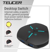 TEUCER Desktop Power Switch Button with Dual USB Audio Port Computer External Extension Power Cable On/Off Button