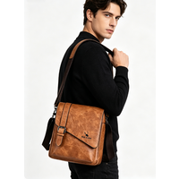 PU Leather Men's Messenger Bag Adjustable Strap Retro Style Shoulder Bags Versatile Men's Crossbody bags for Work & Travel Bolsa