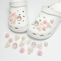 Sweet Pink Shoe Charms Set Accessories Hole Shoe Buckle Summer Camellia Rose Pearl Flower DIY Shoes Decorations Women Girls Gift