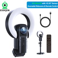EXHQDR True 4K Streaming Webcam with Ring Light, Autofocus, Focus Lock, Remote Control, 9X Zoom, USB-C&USB Camera for Live Vido