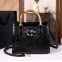 2025 New crocodile-patterned middle-aged mom bag, genuine bamboo joint handle handbag, high-end single-shoulder crossbody bag