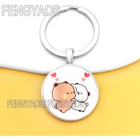 Cute Panda and Bear Keychains for House Cartoon Peach and Cat Key Chains for Women Lovely Purse Bag Keyring for Girls