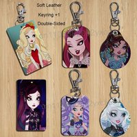 Royal beginning Ever After High Rectangle ID Card Case Keychain Access Card Bag Key Tag Ring Leather Card Holder Key Ring Access