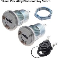 1PCS 12mm Zinc Alloy Electronic Key Switch ON OFF Lock Switch Security Power SwitchPhone Lock Tubular Terminals+2 Keys2 Position