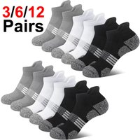 Men's Ankle Socks 6/12 Pairs Pack Black White Grey Heel Tab Thick Cushioned Sweat Wicking Breathable Anti-Slip Running Sports So