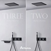 Modern Black Brass Bathroom Thermostatic Ceiling Type Shower System Wall-Mounted 3-Function Waterfall Tap for Cold & Hot Wate