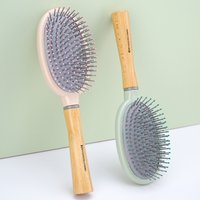 Natural Wood Handle Air Cushion Hair Brush - Soft Round-Tip Nylon Pins for Gentle Detangling & Scalp Massage