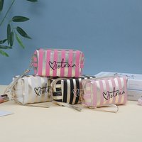 Women's Fashionable Cosmetic Bag Striped Handheld Portable Makeup Bag Korean Sweet Cool Personalized Waterproof Storage Bags