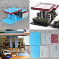 Assembly Architectural model sand table gas station filling petrol service station Modern and car Scale model kit 1/64