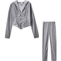 2024 European and American Women's Zippered Hooded Cardigan Pants Fashion Sports Set