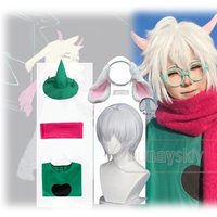 Deltarune Ralsei Ralsei Halloween Cosplay Costume Wigs Headgear Fluffy Ears Headband Wizard Cosplay Outfit Green Robe Pink Scarf