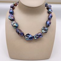 Large Baroque Pearl Irregular Statement Necklace Flameball Black Peacock Blue Natural Pearls Jewelry Elegant