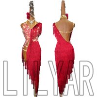New Latin Dance Performance Competition Performance Clothing Burgundy Tassel Sparkling Diamond Long Slim High-End Dance Skirt
