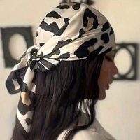 1pcs New Fashionable Leopard Print Square Scarf Women's Simulated Silk Headscarf Thin Design External Decoration Neck Scarf