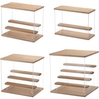 Clear Acrylic Display Cabinet With Solid Wood Step Stand for Blind Box Toy and Action Figure, Dustproof Storage Box for Cosmetic