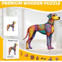 Colorful Great Dane Dog Wooden Puzzle - Unique Animal Shaped Jigsaw Puzzles For Adults & Kids, 3 Size Options, Decorative Wall A