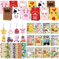 62PCS Farm Party Bag Fillers Farm Animal Hat Sticker Keychains Bracelet Keychain Gift for Birthday Party Baby Shower Goodie Bag